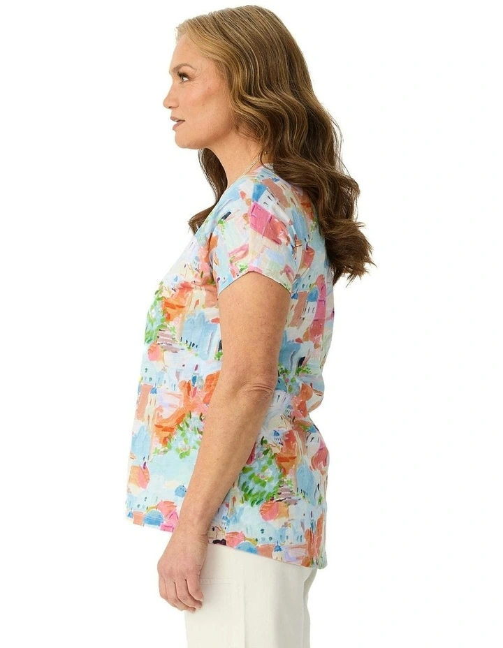 Costa Houses V Neck Short Sleeve Tee in Multi image 3