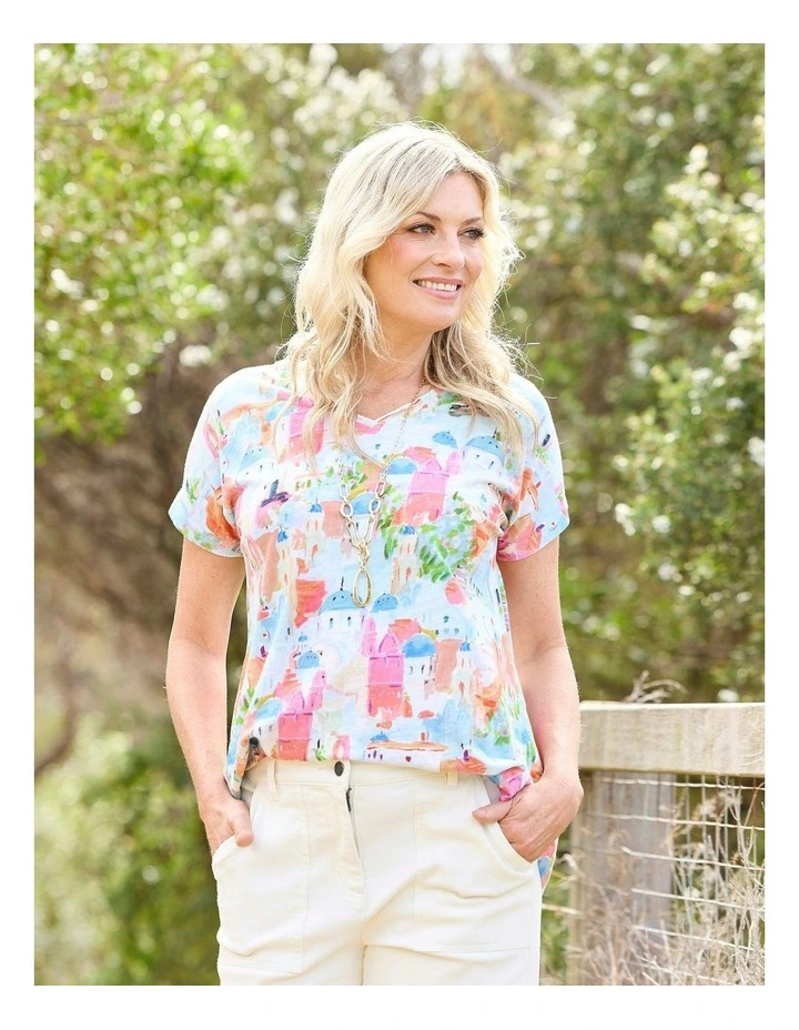 Costa Houses V Neck Short Sleeve Tee in Multi image 5