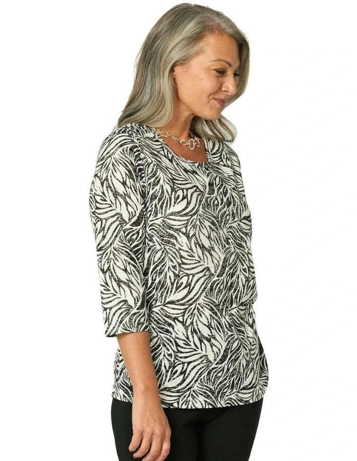 Gibson 3/4 Sleeve Diamante Tee in Multi image 3
