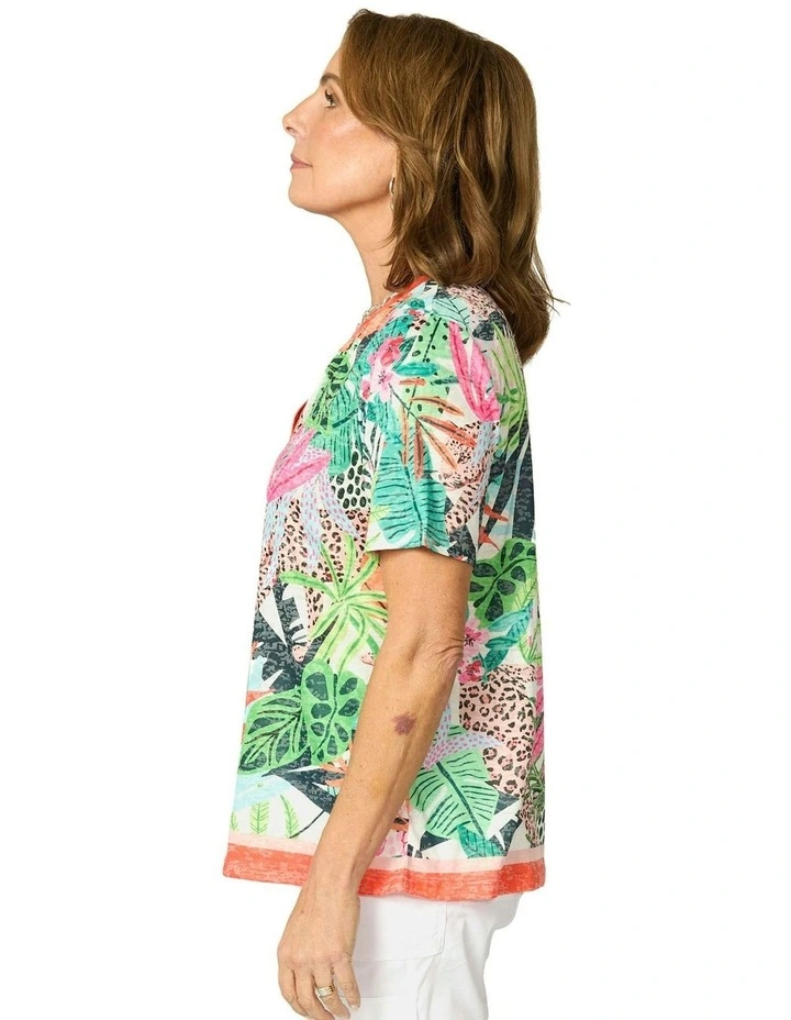 Bright Safari V-Neck Short Sleeve Tee in Multi image 3
