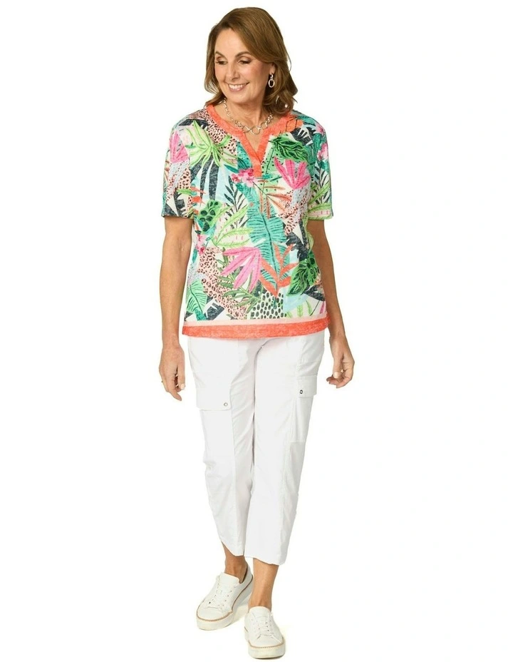 Bright Safari V-Neck Short Sleeve Tee in Multi image 4