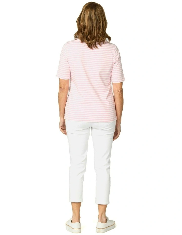 Lido Stripe Elbow Sleeve Tee in Pink image 2