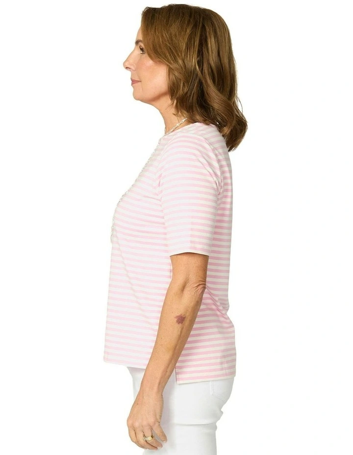 Lido Stripe Elbow Sleeve Tee in Pink image 3