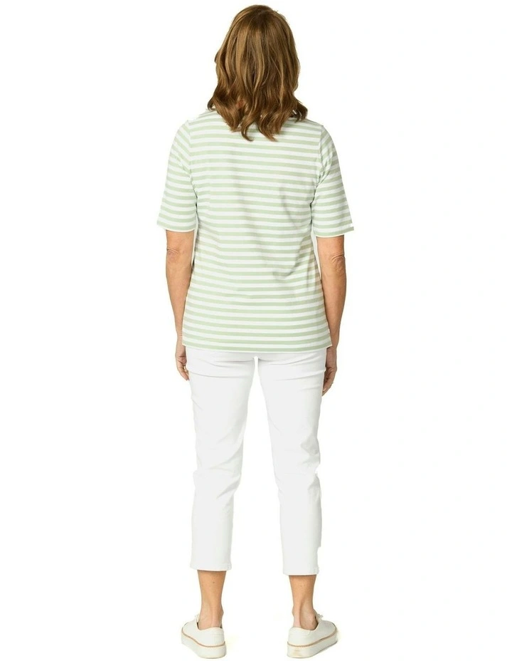 Lido Stripe Elbow Sleeve Tee in Green image 2