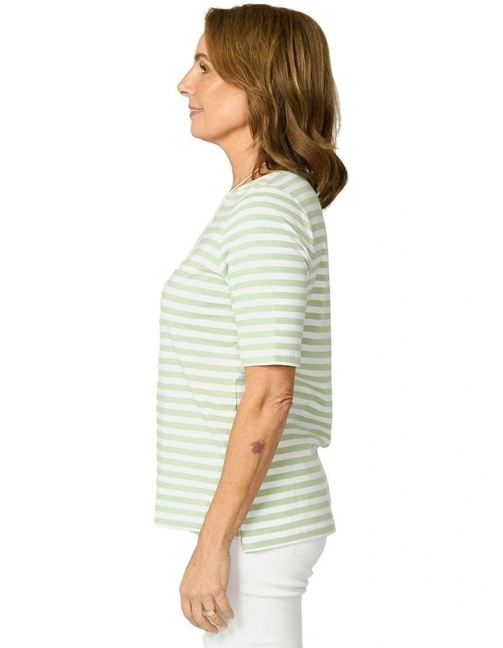 Lido Stripe Elbow Sleeve Tee in Green image 3