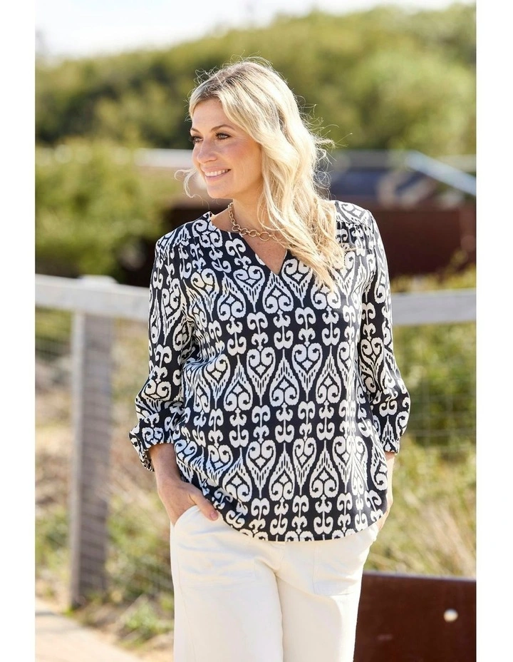 Billi Aztec 3/4 Sleeve Blouse in Multi image 5