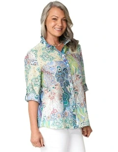 Nicola 3/4 Sleeve Wire Collar Shirt in Multi