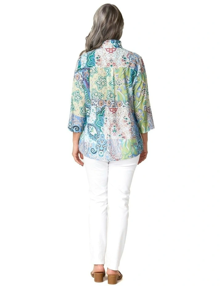 Nicola 3/4 Sleeve Wire Collar Shirt in Multi image 2