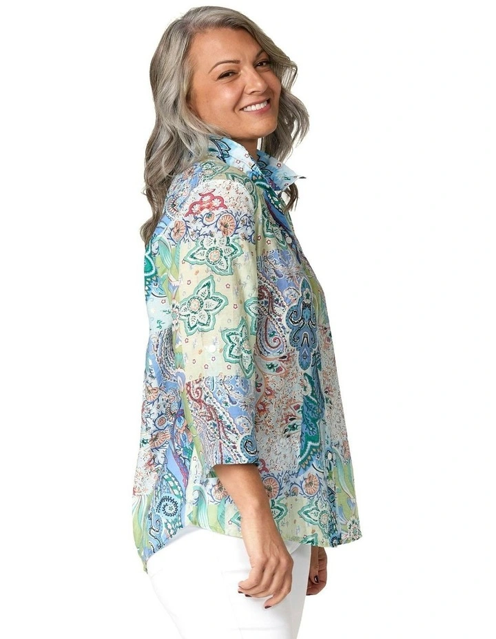 Nicola 3/4 Sleeve Wire Collar Shirt in Multi image 3