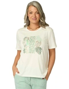 Freya Short Sleeve Print Front Tee in White