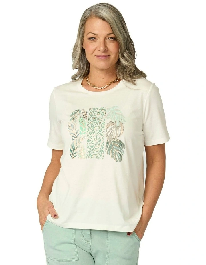 Freya Short Sleeve Print Front Tee in White image 1