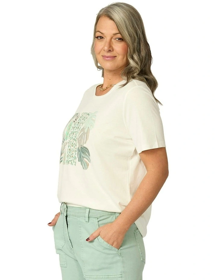 Freya Short Sleeve Print Front Tee in White image 3