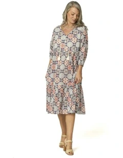 Emily 3/4 Sleeve Midi Dress in Multi