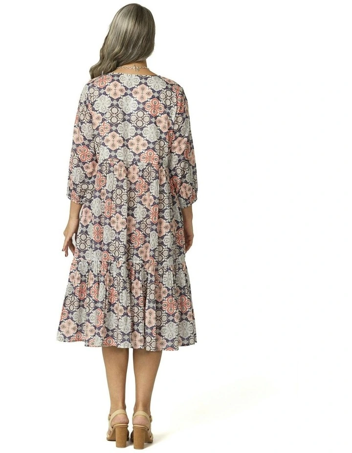 Emily 3/4 Sleeve Midi Dress in Multi image 2