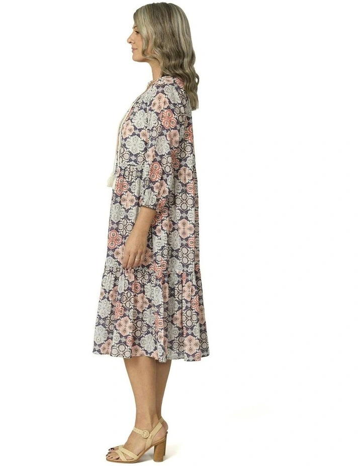 Emily 3/4 Sleeve Midi Dress in Multi image 3