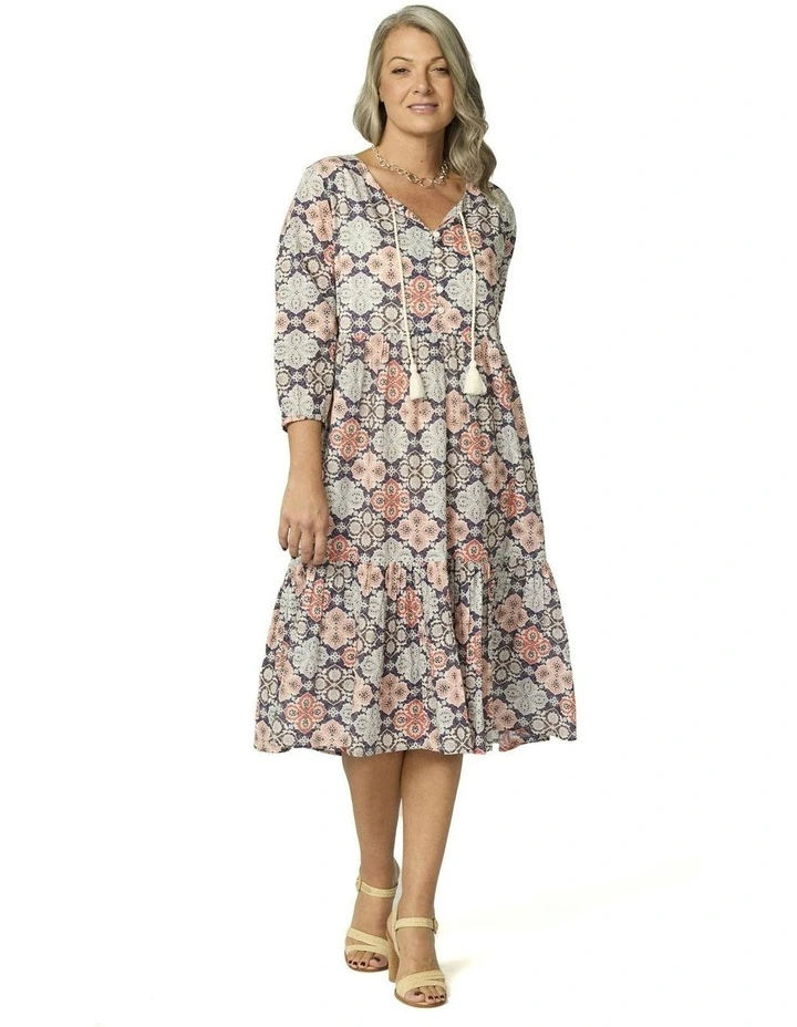 Emily 3/4 Sleeve Midi Dress in Multi image 4