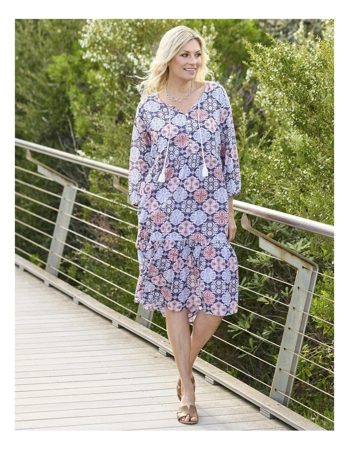 Emily 3/4 Sleeve Midi Dress in Multi image 5