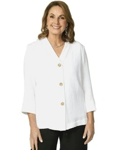 Bubble 3/4 Sleeve Shacket in White