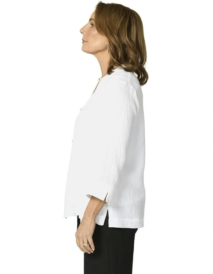 Bubble 3/4 Sleeve Shacket in White image 3