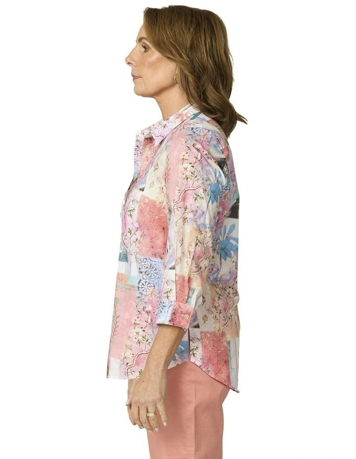 Sakura 3/4 Sleeve Print Shirt in Multi image 3