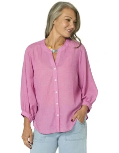 Hi-Low Puff Sleeve Shirt in Pink