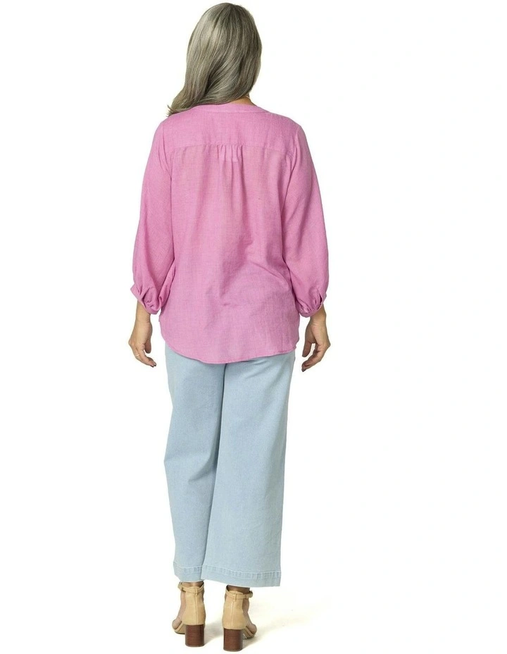Hi-Low Puff Sleeve Shirt in Pink image 2
