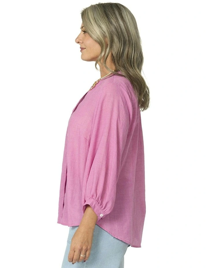 Hi-Low Puff Sleeve Shirt in Pink image 3
