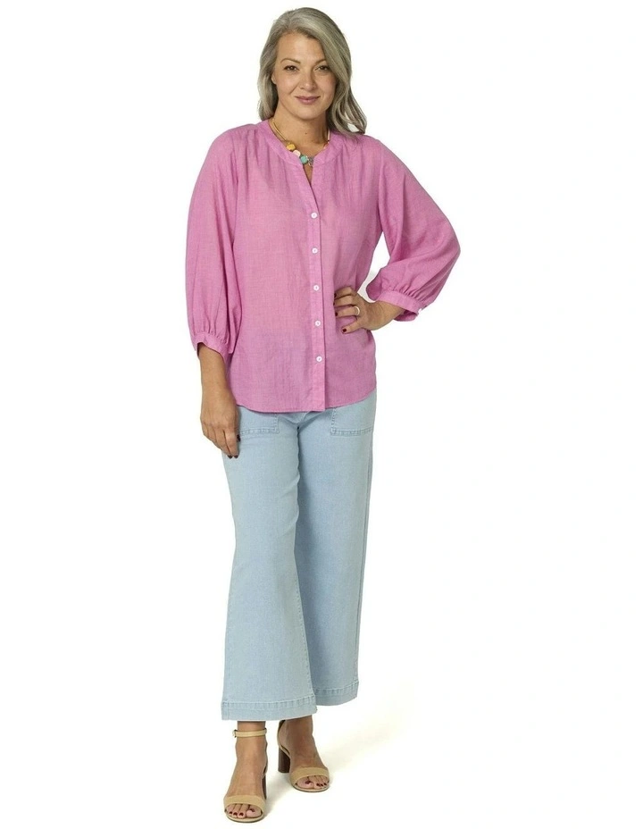 Hi-Low Puff Sleeve Shirt in Pink image 4