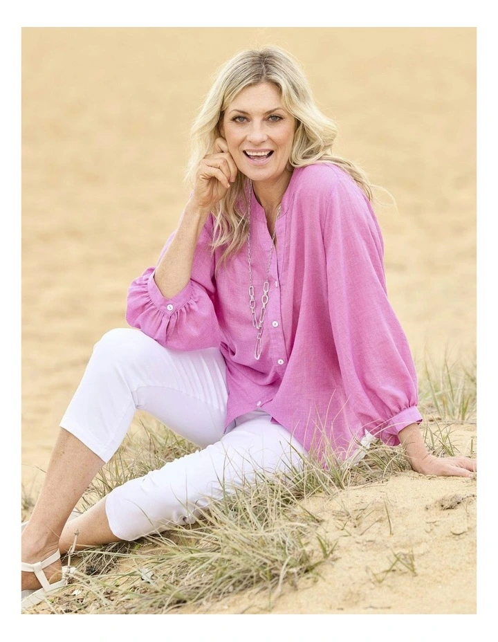 Hi-Low Puff Sleeve Shirt in Pink image 5