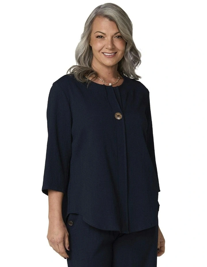 Abby 1 Button 3/4 Sleeve Tunic in Navy image 1