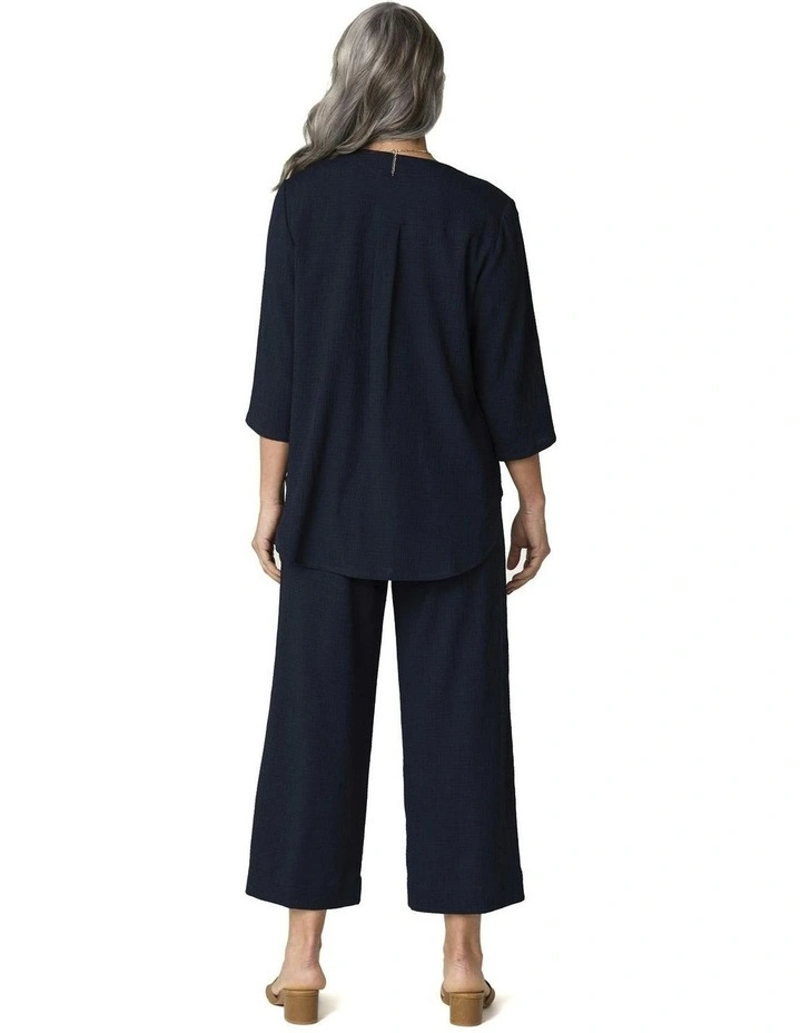Abby 1 Button 3/4 Sleeve Tunic in Navy image 2