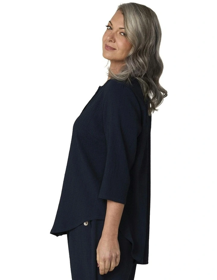 Abby 1 Button 3/4 Sleeve Tunic in Navy image 3