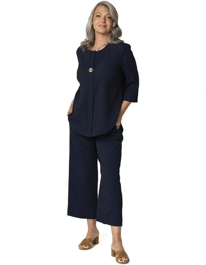 Abby 1 Button 3/4 Sleeve Tunic in Navy image 4