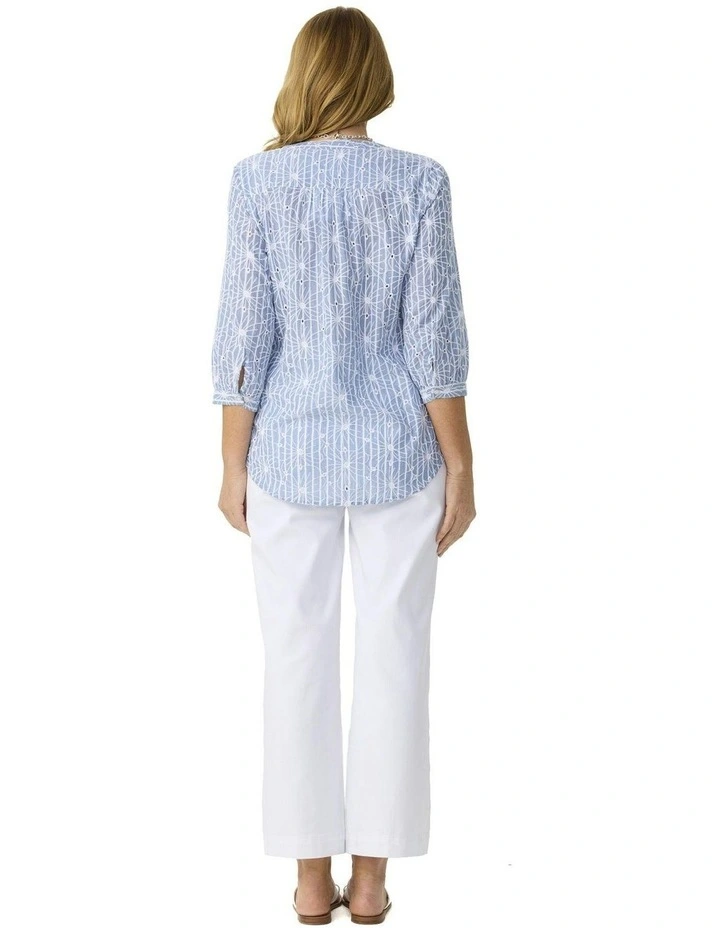 Ricamo 3/4 Sleeve Embroidered Shirt in Blue image 2