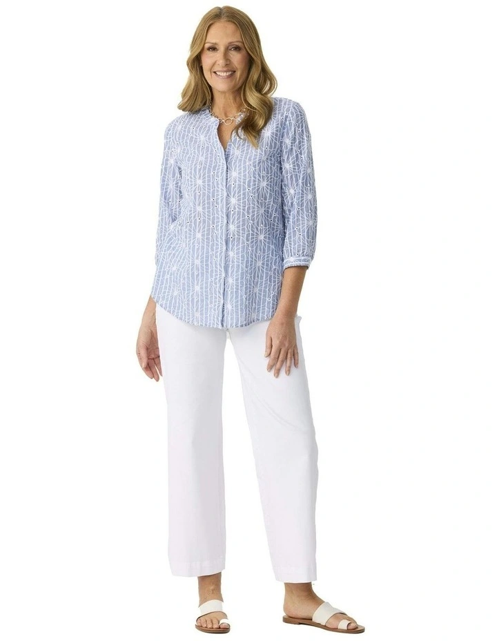 Ricamo 3/4 Sleeve Embroidered Shirt in Blue image 4