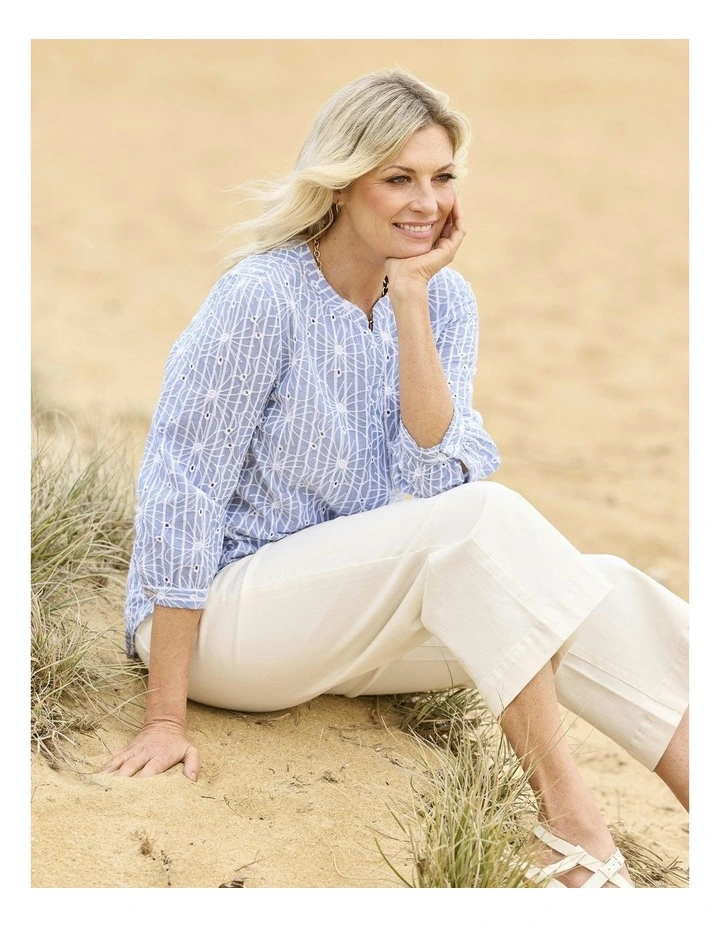 Ricamo 3/4 Sleeve Embroidered Shirt in Blue image 5