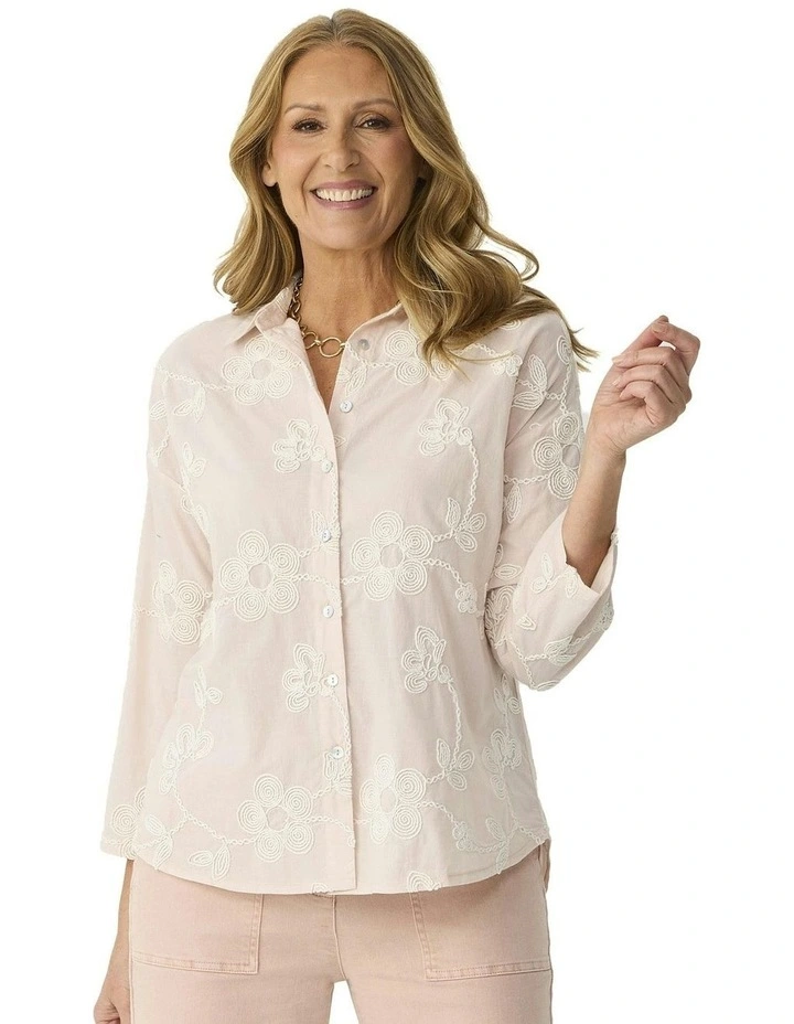 Avery Long Sleeve Relaxed Shirt in Pale Pink image 1