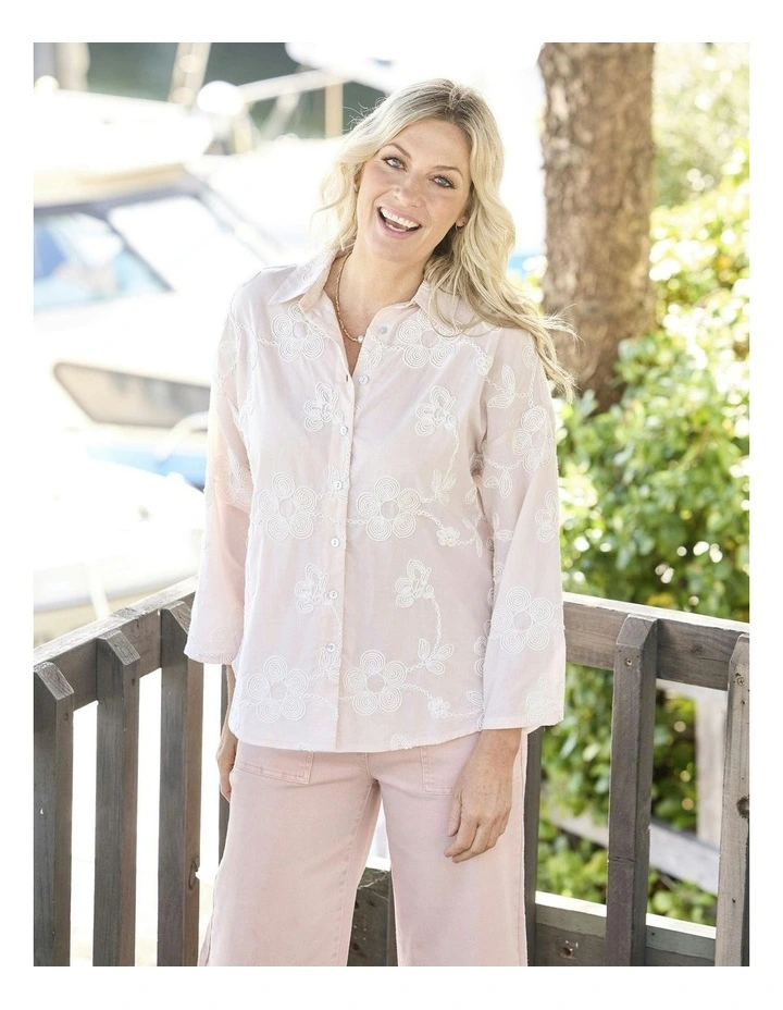 Avery Long Sleeve Relaxed Shirt in Pale Pink image 5