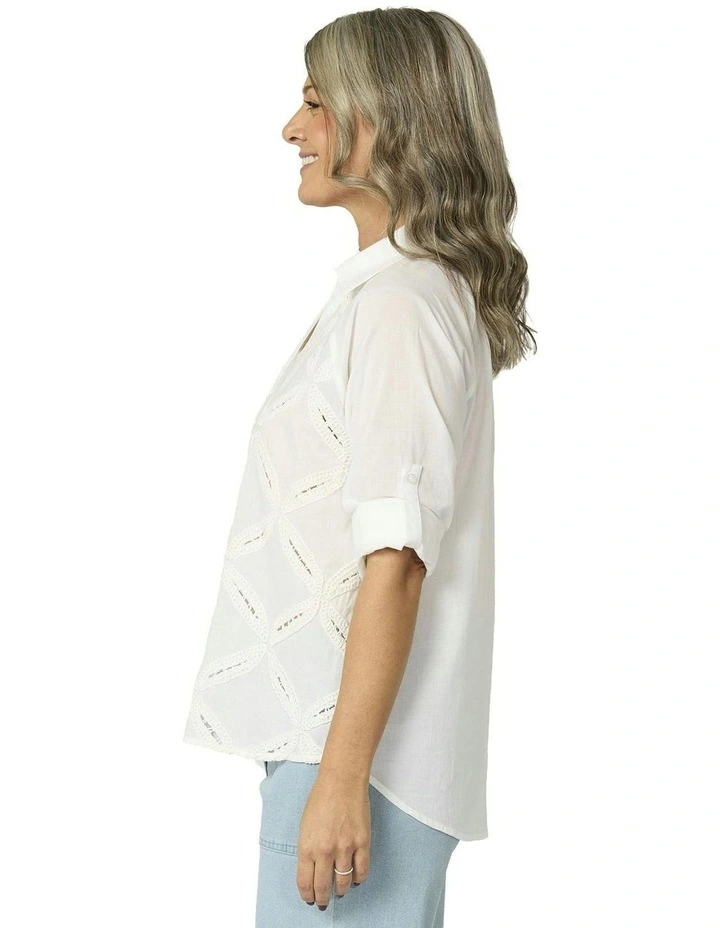 Palisades Long Sleeve Embroidered Top in White image 3