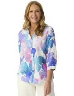 Butterfly Open Neck 3/4 Sleeve Shirt in Multi