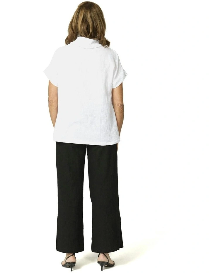 Bubble Cowl Neck Short Sleeve Top in White image 2