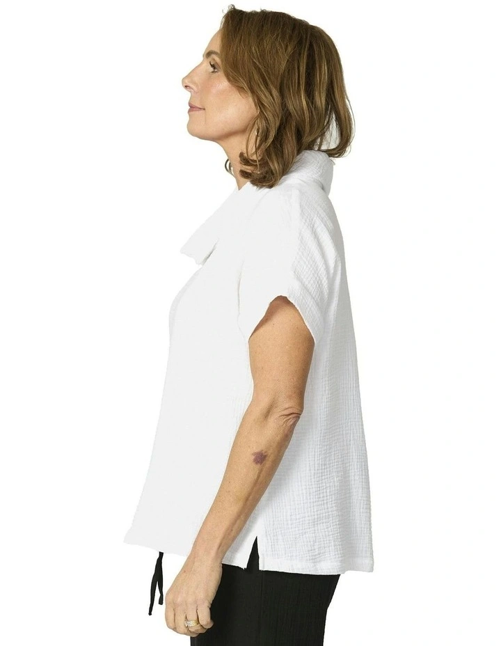 Bubble Cowl Neck Short Sleeve Top in White image 3