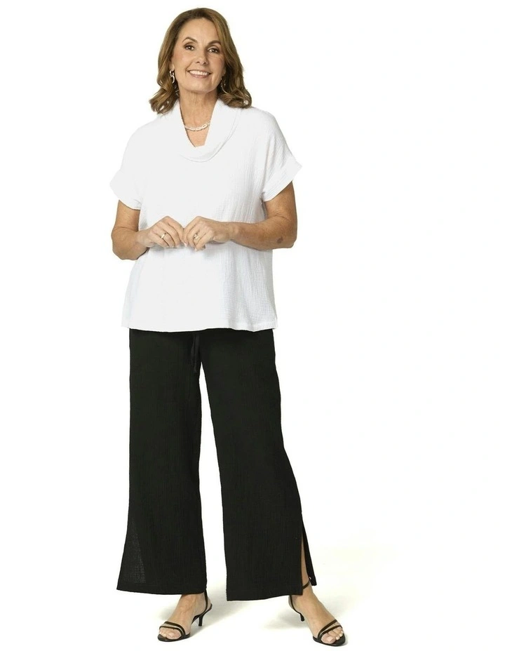 Bubble Cowl Neck Short Sleeve Top in White image 4