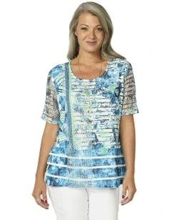 Reef Short Sleeve Mesh Trim Tee in Multi