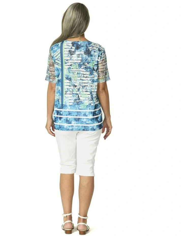 Reef Short Sleeve Mesh Trim Tee in Multi image 2