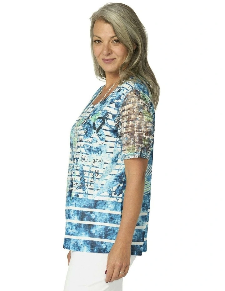 Reef Short Sleeve Mesh Trim Tee in Multi image 3