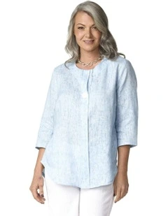 Frost 1 Button 3/4 Sleeve Tunic Top in Blue