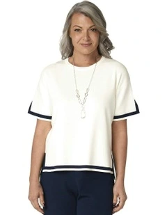 Otis Contrast Trim Short Sleeve Knit Top in White