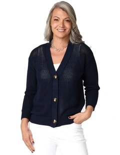 Seacliff Eyelet Button Cardigan in Blue