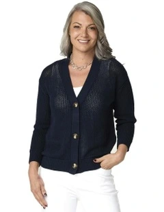 Seacliff Eyelet Button Cardigan in Blue